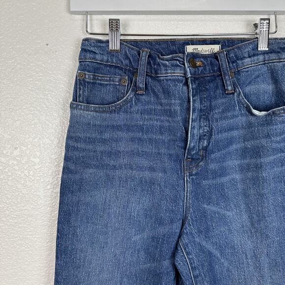 Madewell Jeans Women Size 26 Classic Straight High Rise Raw Hem Crop Medium Wash - Picture 3 of 14